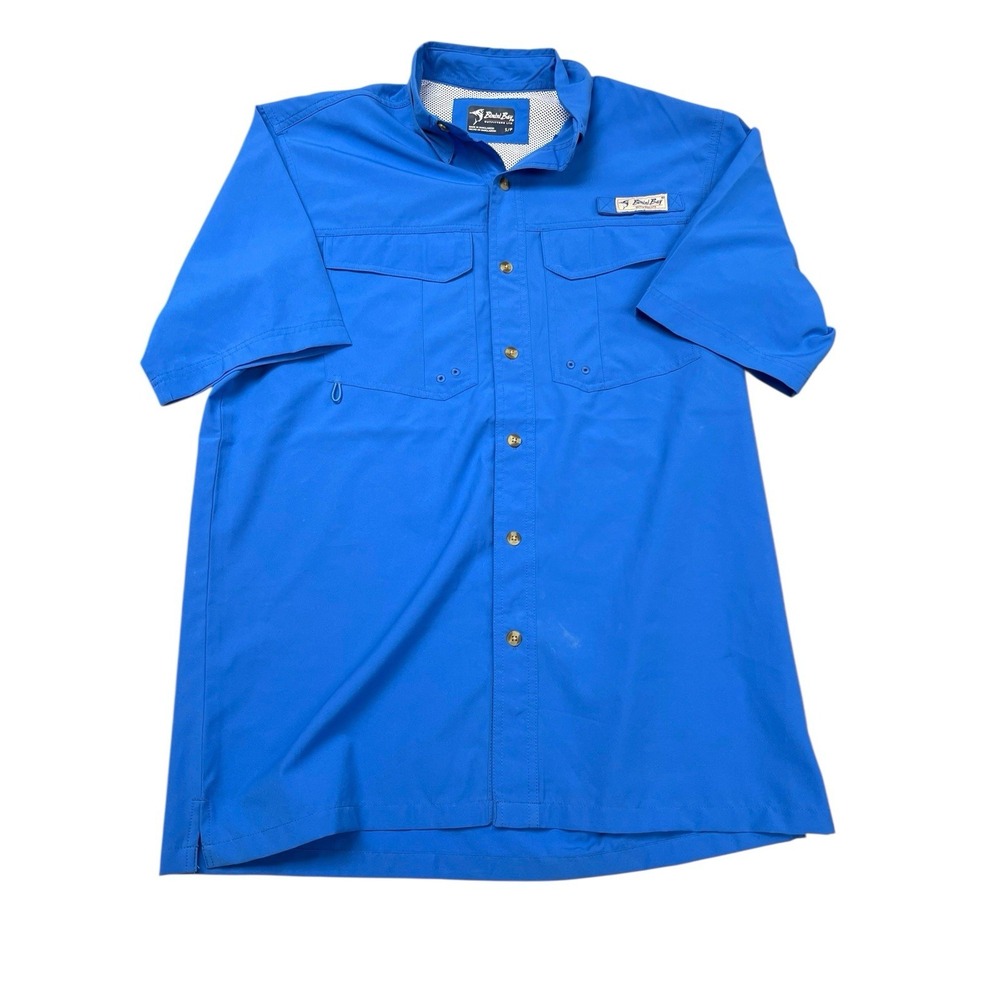 Bimini Bay Outfitters Shirt Mens S Blue Fishing Vented Mesh Lined Short Sleeve‎